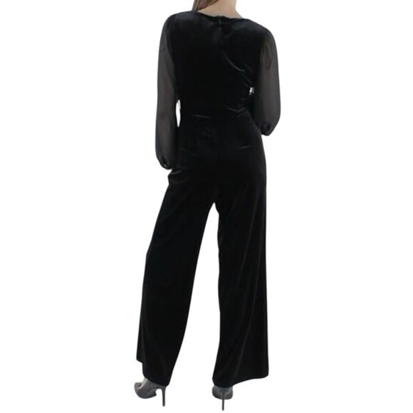 CeCe Black Velvet Tie Front Jumpsuit Size XL New without Tag MSRP $99 SOO - Picture 3 of 7